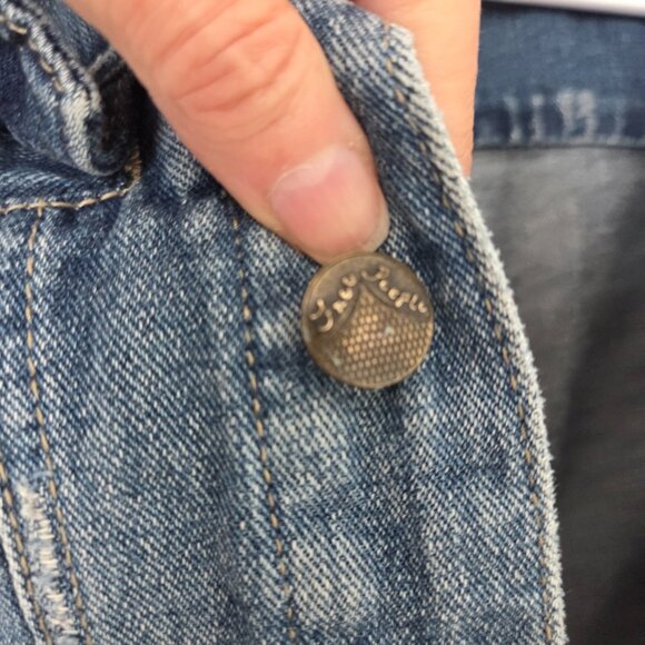 Free People Distressed Denim Jean Jacket Bohemian Women XS or Girls Sz 12 - Picture 3 of 4
